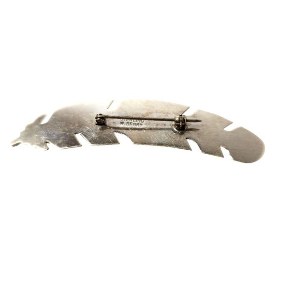 Vintage Navaho Sterling Silver Feather Brooch by Native American Artist W Begay - Picture 6 of 14